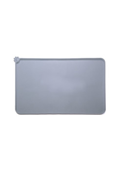 Covoras din silicon pentru animale Flippy, pentru bol de apa si mancare, antiderapant, margini ridicate pentru a mentine apa, 48.5x30 cm, Gri
