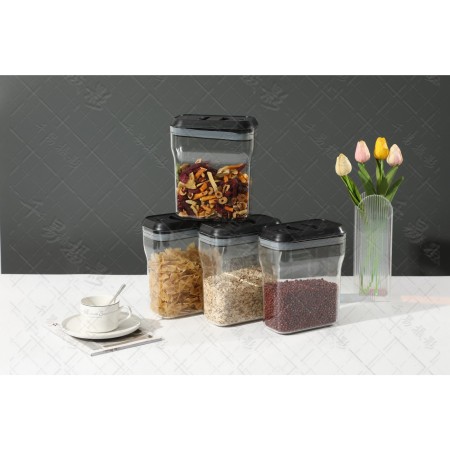 Cutie de Depozitare Alimente, Flippy, tip Container, 2000mL, Recipiente pentru Cereale in Bucatarie,  Transparente cu Capac Negru