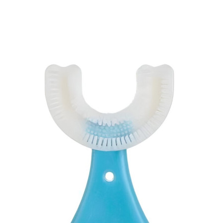 Periuta de Dinti in Forma de U, Flippy, pentru Sugari si Copii 2-6 ani, Peri Moi, 9 cm, Model Inima, Culoare Albastru