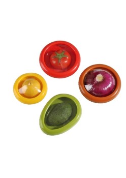Set 4 Recipiente pentru Pastrarea Proaspata a Legumelor, Flippy, Cutii Portabile Sigilate Anti-oxidare, 4 Forme Diferite pentru Legume sau Fructe, Culori diferite