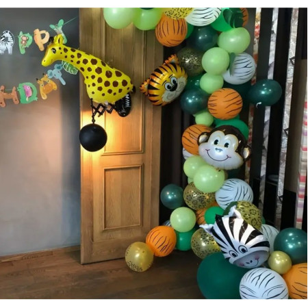 Balon din Folie Metalizata, Flippy, Mini Figurine Animalute, Model Maimutica, Tematica Aniversare, 42x42 cm, Ambalaj Individual, Pai Inclus, Umflare cu Aer sau Heliu, Multicolor