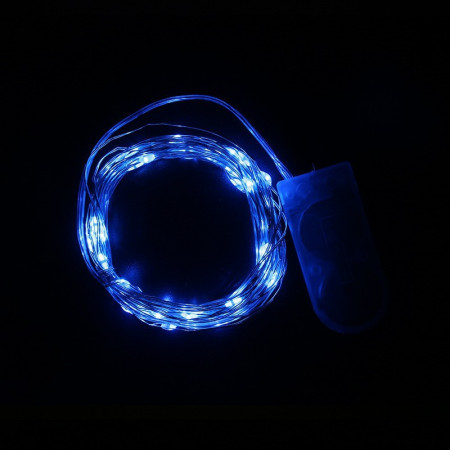 Instalatie Craciun, 1 metru, 10 LED-uri, Albastru, cu baterii, fir cupru, liniar, interior/exterior, Flippy