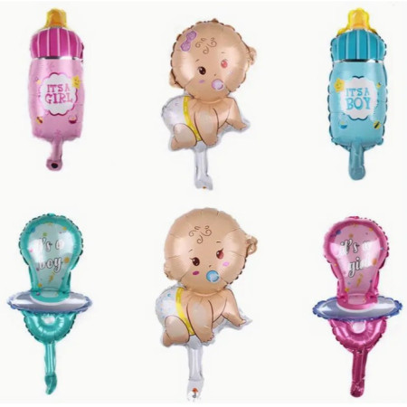 Balon din Folie Metalizata, Flippy, Mini Figurina, Model Bebelus Baietel, Tematica Gender Reveal, 45x25 cm, Ambalaj Individual, Pai Inclus, Umflare cu Aer sau Heliu, Multicolor