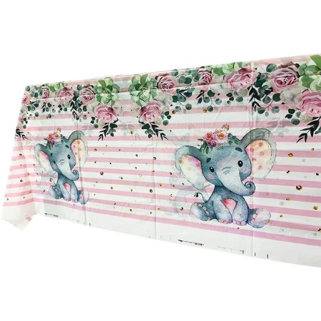 Fata de Masa, Flippy, din Plastic, Imprimeu Elefanti, 180 x 108 cm, Roz