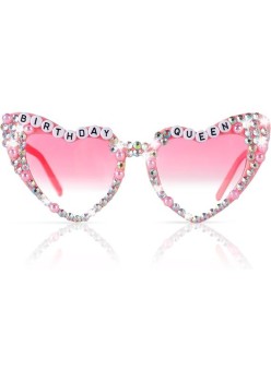 Ochelari Decorativi, Flippy, Model Birthday Queen, cu Diamante, pentru Aniversari, din PC, 15.3 x 5.7 x 14.5 cm, Roz