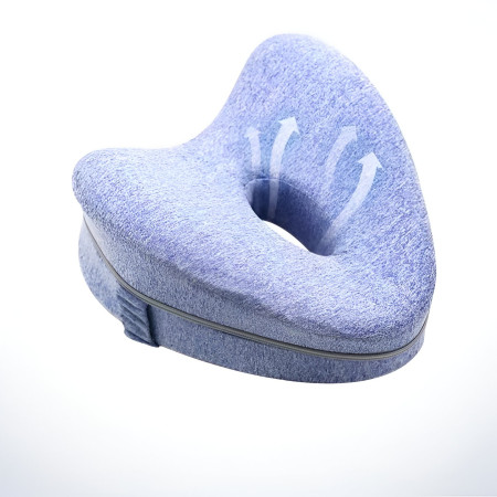 Pernă Ortopedică pentru Picioare, Suport Ergonomic în Formă de Inimă, Spumă cu Memorie, Curea Anti-Cădere, 25x23x13 cm, Albastru