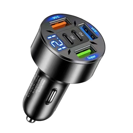 Incarcator Auto 5 in 1, Flippy, 3 x Port USB Fast Charge QC3.1 si 2 x Type C, PD 65W, Negru