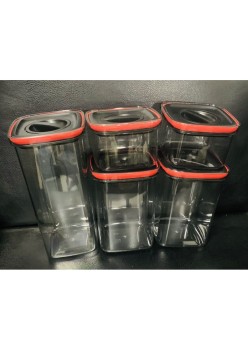Set 5 cutii de depozitare alimente, condimente, diferite dimensiuni, Flippy, Transparente-negre