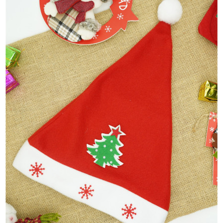 Caciulita de Mos Craciun, Flippy,cu model de Brad si ornament fulg de nea, rosie, marime universala, material textil