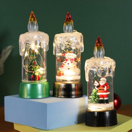 Decoratiune de Craciun tip Lumanare, Flippy, Lumanare de Cristal fara Fulgi de Zapada, Model Om de Zapada, Iluminare LED, 13 x 5 x 5 cm, Baza Gri, Transparent