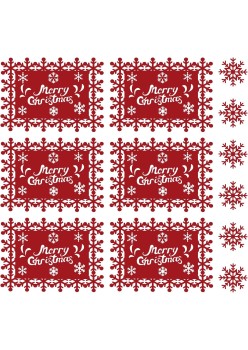 Set 12 Servete pentru Masa si Suporturi de Pahare/Tacamuri, Flippy, Scris Merry Christmas, 6 Servete 25x35 cm, 6 Suporturi de 10x10 cm, Rosu