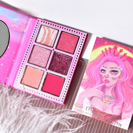 Paleta de Machiaj, KEVIN & COCO, Pink Barbie Girl, Fard de Pleoape, 6 culori, 11.3 x 8.2 x 1.3 cm, Model Quin