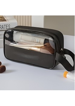 Geantă Cosmetice Voiaj, PVC-Textil Impermeabil, Portabilă, Negru, 22x12x8 cm