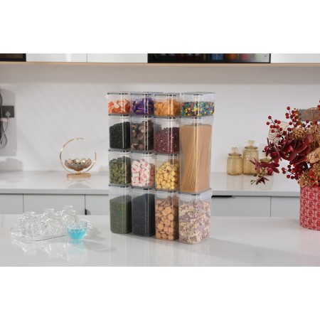 Set 15 cutii de depozitare alimente, condimente, diferite dimensiuni, Flippy, Transparente-Albe