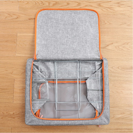 Cutie de Depozitare Pliabilă, 24L, Bumbac și In, Cadru Metalic, Bază Stabilă, Fereastră Frontală, 2 Uși cu Fermoar Bidirecțional, 40x30x20 cm, Gri