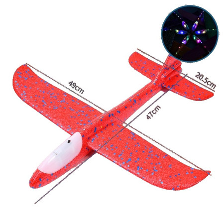 Avion Planor cu Lumini LED, 48 cm, Poliester, Rosu – Jucarie Zburatoare Copii 3+