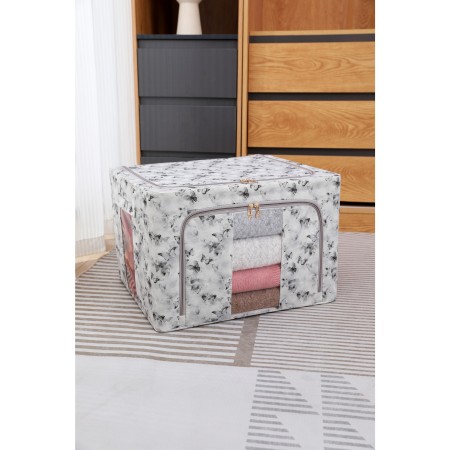Cutie De Depozitare, Flippy, Pentru Haine, Lenjerie, Sosete Si Sutiene, Material Textil, 66L, Model Fluturasi, Canvas, Bej