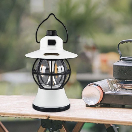 Lampă Camping Retro Reîncărcabilă, 3 Moduri Iluminare, 1200mAh, LED 5W, Intensitate Reglabilă, Culoare Albă, 20 cm, Portabilă cu Mâner