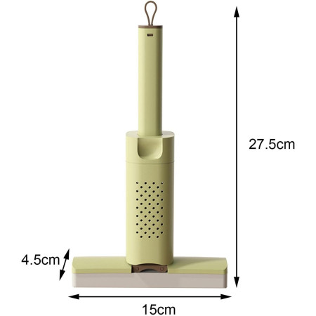 Mini Mop, Flippy, Pentru Uz Casnic, Sistem Autostoarcere, Portabil, Mop cu Burete, Rotire 180°,15 x 27.5 cm, Verde