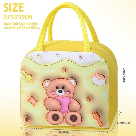 Geantă Frigorifică, Flippy, cu Desene Animate 3D, Portabilă pentru Copii, de Prânz, din Pânză Oxford, 23x13x19 cm, Model Ursulet, Galben