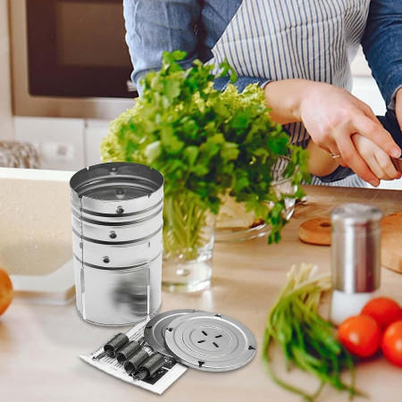 Presa din inox Flippy, pentru preparat sunca presata, cu capac, dimensiune reglabila in 3 trepte, 15 x 15 x 18 cm, argintiu
