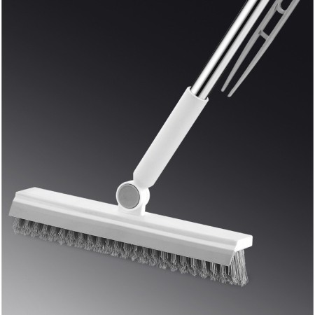 Perie de Curatare pentru Podele si Rosturi, Flippy, Lungime Maner 105 cm, Capat Pivotant 180 Grade, Peri din PP, Otel si Plastic, Cleste pentru Scame si Par Inclus, Alb