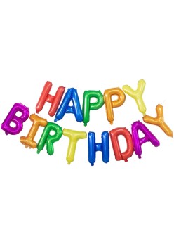 Set Baloane din Folie Metalizata, Flippy, Model Happy Birthday, Litere de 40 cm, Baloane Party, Ambalaj Individual, Pai, Ata si Adeziv Incluse, Umflare cu Aer sau Heliu, Multicolor