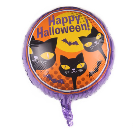 Set 5 Baloane din Folie Metalizata, Flippy, Figurine, Tema Halloween, Pai Inclus, Ambalaj Individual, Umflare cu Aer sau Heliu, Figurina Pisica 65x49 cm, Stelute si Cerculete 45 cm, Negru