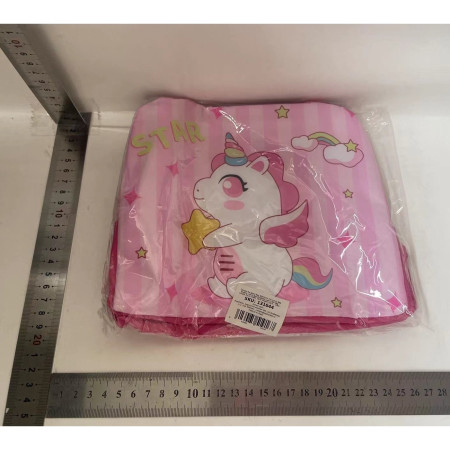 Geanta Termoizolanta pentru Copii, Flippy, 23x13x19 cm, Model Imprimeu Unicorn, din Folie de Aluminiu si Panza Oxford, Roz