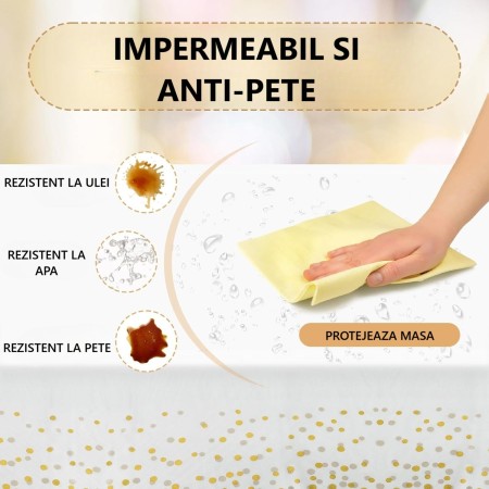 Fata de Masa, Flippy, din PEVA, Imprimeu Buline, 137 x 274 cm, Impermeabila, Fara Pete, Curatare Rapida, Crem