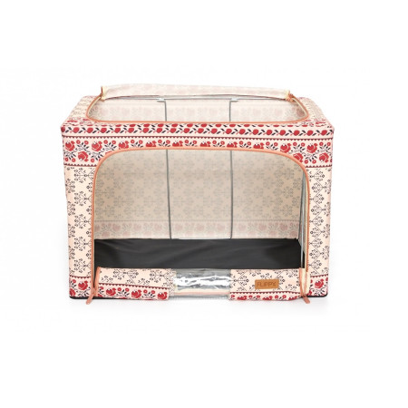 Cutie de Depozitare Pliabila cu 2 Usi de Acces si Fereastra Frontala, Fermoar Bidirectional, 66 L, Bumbac si In, 52 x 42 x 39 cm, Model Traditional 6