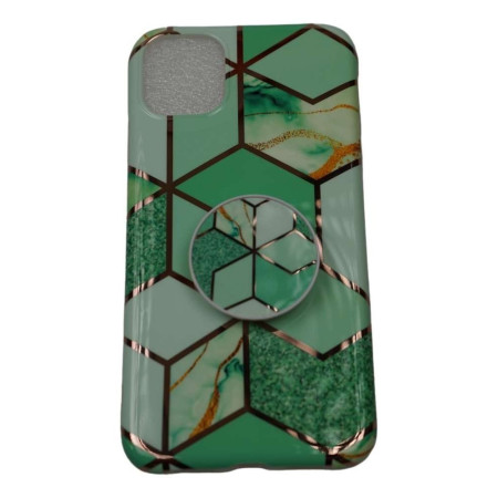 Husa protectie pentru Apple iPhone 11 Soft IMD TPU Marble Geometric Verde Suport inclus