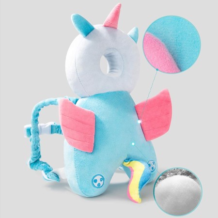 Pernă Tip Rucsac pentru Protecția Capului Bebelușilor, Tetieră Ergonomică Model Unicorn, 33x6x19 cm, 180 g, Albastru