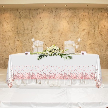 Fata de Masa, Flippy, din PEVA, Imprimeu Buline, 137 x 274 cm, Impermeabila, Fara Pete, Curatare Rapida, Roz Gold