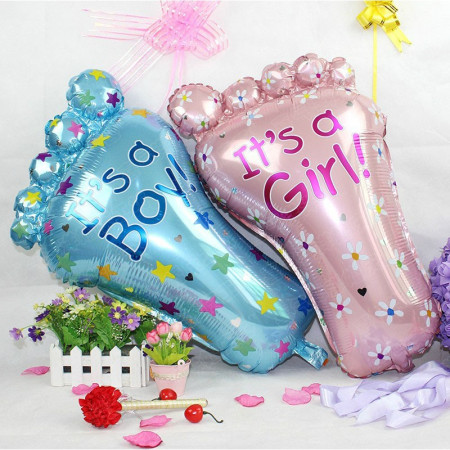 Set 3 Baloane din Folie Metalizata, Flippy, Figurine Picior 46x79 cm, Inima 45cm, Stea 45cm, Model It's a Boy, Tema Gender Reveal, Ambalaj Individual, Pai Inclus, Umflare cu Aer sau Heliu, Albastru