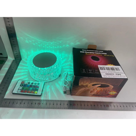Lampa de birou pe LED RGB 16, Flippy, dimmer tactil, 3 nivele de intensitate, incarcare USB, 3W, Cristal Acrilic, 6x12 cm, cu telecomanda, ciub de pasare, transparent