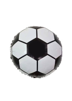 Balon din Folie Metalizata, Flippy, Figurina Cerc, Model Minge de Fotbal, Tematica Sport, 45 cm, Ambalaj Individual, Pai Inclus, Umflare cu Aer sau Heliu, Alb-Negru