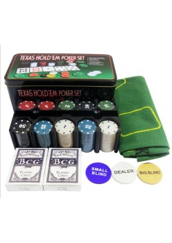 Set de Poker Complex cu 200 de jetoane Flippy, Include 2 seturi de carti, Texas Hold`em set, portabil, cutie depozitare