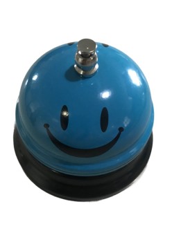 Clopotel Metalic Multifunctional, Flippy, Albastru Deschis cu Imprimeu Smiley Face, 7.5x7.5x6.5 cm, Receptie, Restaurant