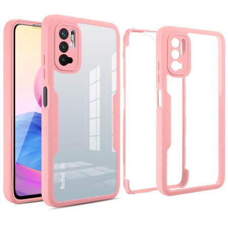 Husa Max Defence pentru Samsung Galaxy A03, Bumper Roz, Fata Dubla Transparenta, Protectie Antisoc Full 360 ( fata, spate, margini ), Flippy