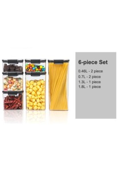 Set 6 Cutii depozitare pentru bucatarie, Flippy, 2x0.46 L, 2x0.7 L, 1x1.3 L, 1x1.8 L