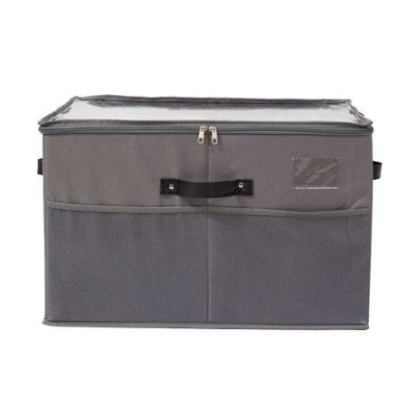 Cutie de Depozitare pentru Pantofi, Pliabila, Capac Transparent si Fermoar, 53x42x33 cm, Gri
