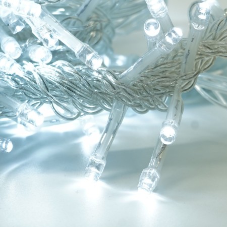 Instalatie Craciun Tip Perdea, 8 Jocuri de Lumini, Interconectabila, 2 m x 2 m, 240 LED-uri, Prelungitor 1.5 m, Fir transparent, Alb Rece
