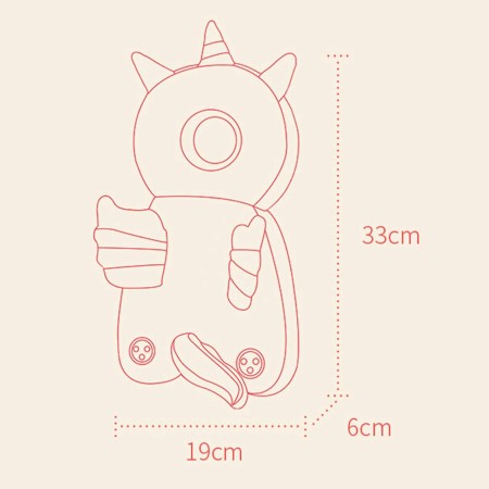 Pernă Tip Rucsac pentru Protecția Capului Bebelușilor, Tetieră Ergonomică Model Unicorn, 33x6x19 cm, 180 g, Albastru