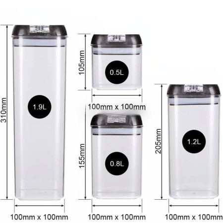 Set 7 Recipiente Organizare Alimente, Flippy, Inchidere Etansa, Etichete Reutilizabile, Cupe Masurare, 4 Dimensiuni Diferite, din Plastic Dur, Transparent