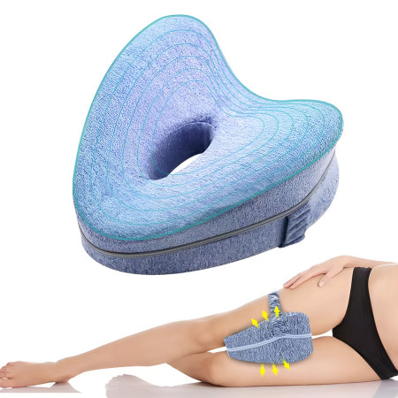 Pernă Ortopedică pentru Picioare, Suport Ergonomic în Formă de Inimă, Spumă cu Memorie, Curea Anti-Cădere, 25x23x13 cm, Albastru