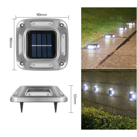 Lampă Solară LED pentru Grădină, 8 LED-uri, Montaj Perete & Sol, IP65, ABS & Policarbonat, 9x9 cm, 600mAh, Alb Rece