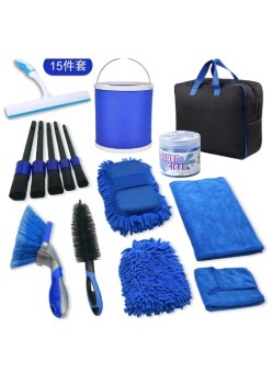 Set 15 Accesorii pentru Curatare Auto, Flippy, Interior si Exterior, Albastru