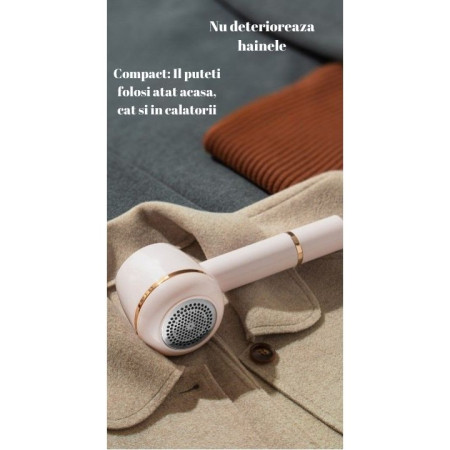 Aparat Pentru Curatat Scame, Par Si Praf, Flippy, Pentru Diferite Tipuri De Material, Cu Lame Din Otel Inoxidabil, Incarcare Prin USB Type-C, Cu Perie De Curatare, Cablu USB Si Stick Cu Lipici Incluse, Roz, 220 x 86 mm
