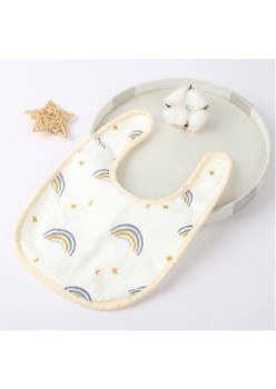 Baveta din Bumbac pentru Copii, Flippy, 0-12 Luni, 21x30 cm, Rezistenta la Apa, cu Capse, Model Curcubeu, Bej